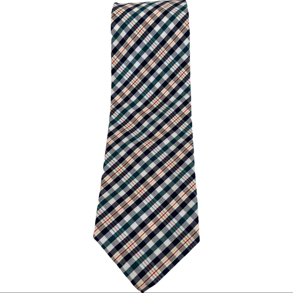 Pendleton Navy Green Red Yellow Plaid Cotton Men's Tie 3.5" W 58" L  Made In USA